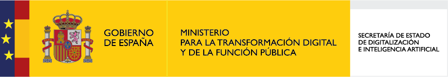 Logotipo del Gobierno de España, Ministerio para la Transformación Digital y de la Función Pública, y Secretaría de Estado de Digitalización e Inteligencia Artificial, representando la modernización del sector público en España.