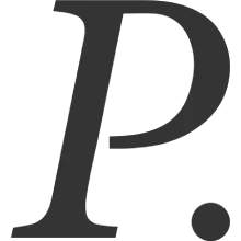 Logo de una marca con una letra "P" estilizada en color negro, representando una identidad visual moderna y minimalista.