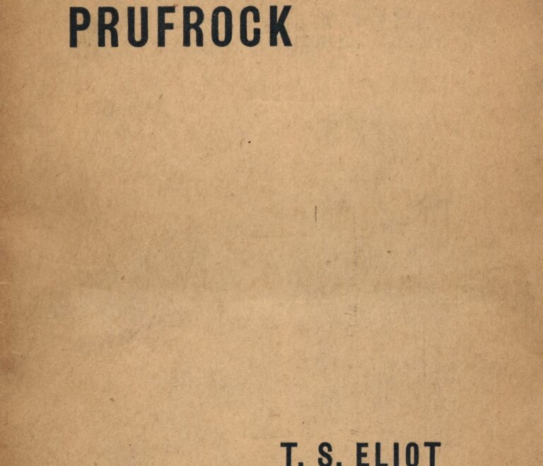 Portada del poema "Prufrock" de T.S. Eliot, con un fondo marrón y texto en negro que destaca el título y el autor.